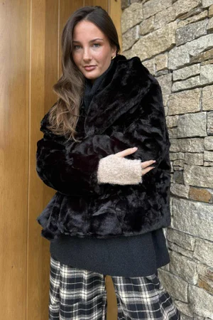 Finnick Luxury Faux Fur Waterfall Jacket Black